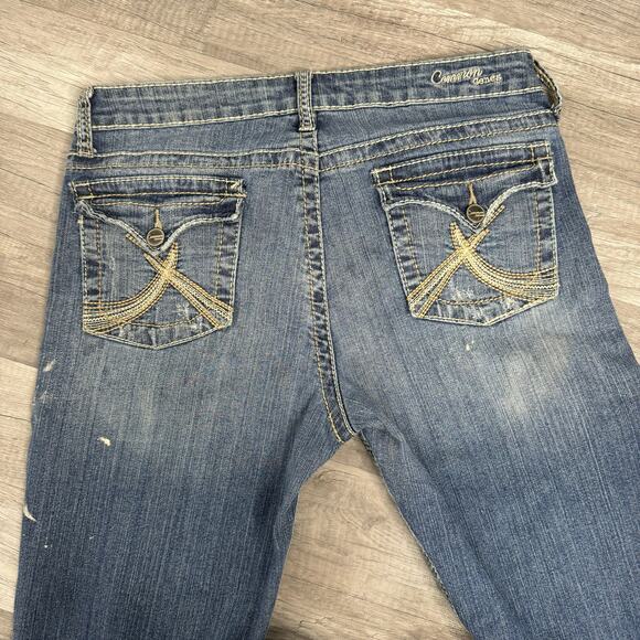 Y2K 00s Paint Splatter Straight Leg Mid Rise Jeans Flap Pockets Size 10 - Picture 7 of 9